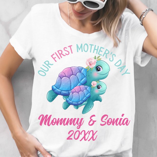 Mignonne tortue de mer Premier T-shirt de la fête  (Créateur téléchargé)