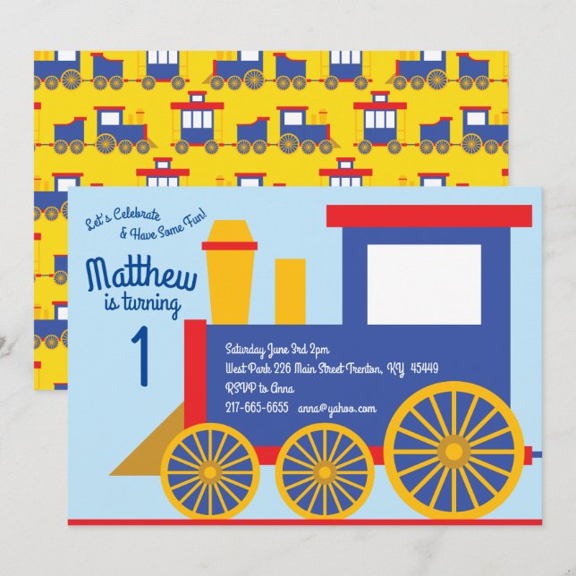 Mignonne train 1er anniversaire Invitations (Devant / Derrière)