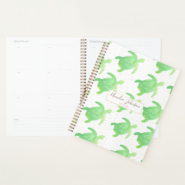 Mignonne Tropical Vert Aquarelle Tortues Motif (Devant avec enveloppe)