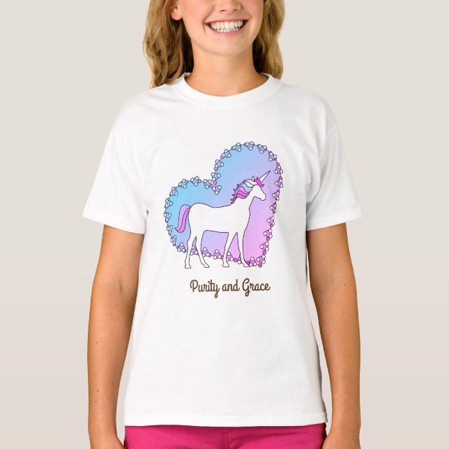 Mignonne Unicorn Girls Tshirt filles gracieuses (Devant)