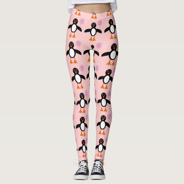 Mignonnes Leggings Bébé Fille Pingouin Rose (Devant)