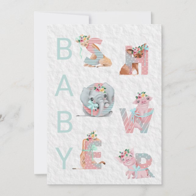 *~* Mignonnes Lettres Animales Invitation Baby sho (Devant)