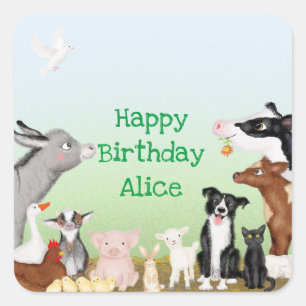 Mignons animaux de ferme autocollants baby shower 