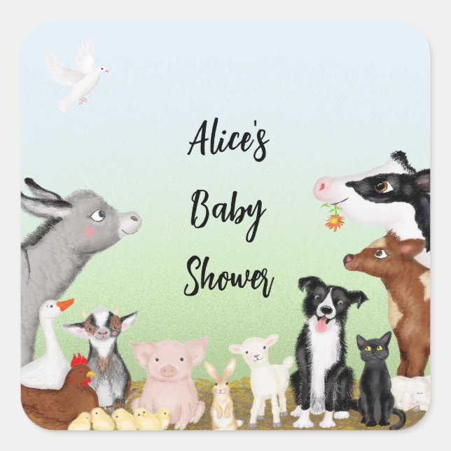 Mignons animaux de ferme autocollants baby shower  (Devant)