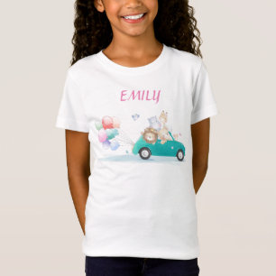 Mignons animaux en voiture et t-shirt fille en bal