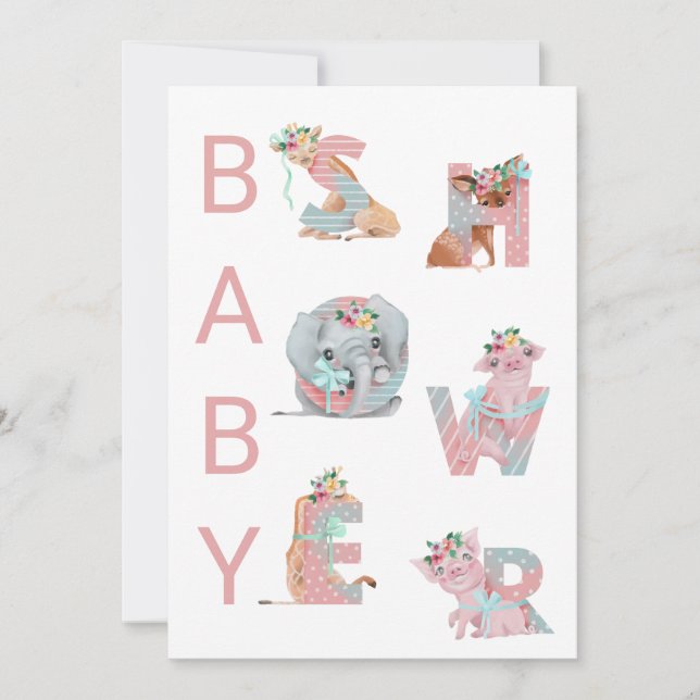 *~* Mignons Animaux Lettres Baby shower Invitation (Devant)
