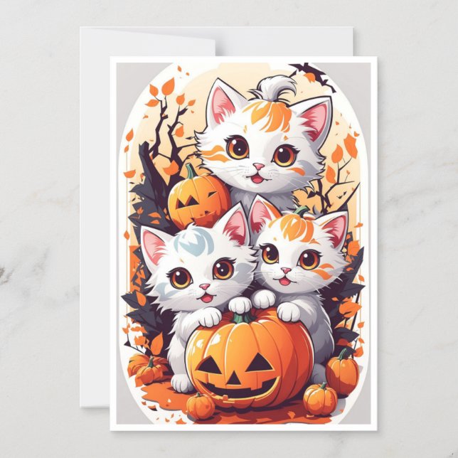 Mignons chatons d'Halloween avec carte de citrouil (Recto)