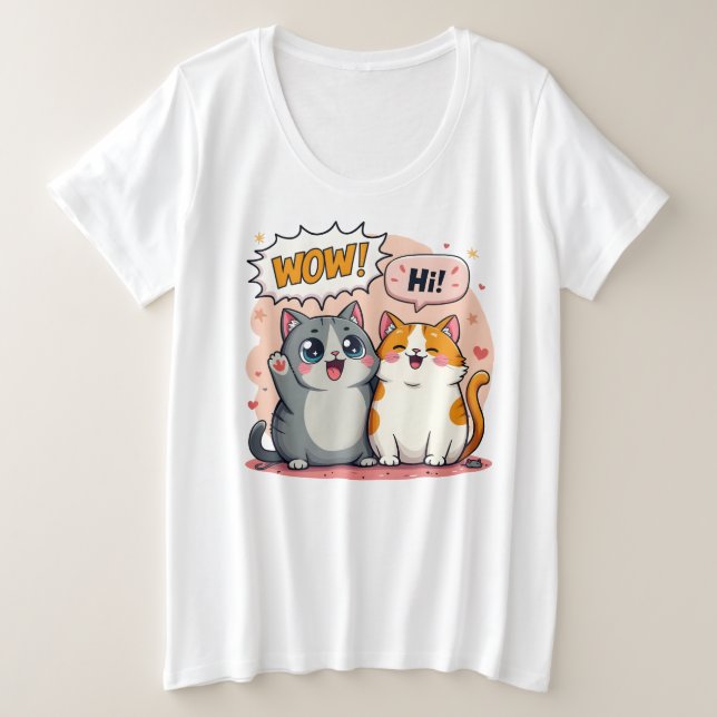 Mignons chats kawaii de bande dessinée disant Wow  (Design devant)