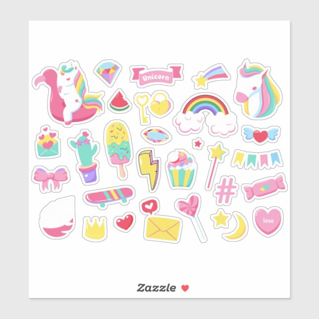 Mignons Conception Bundle Unicorn Girls Stickers F (Feuille)