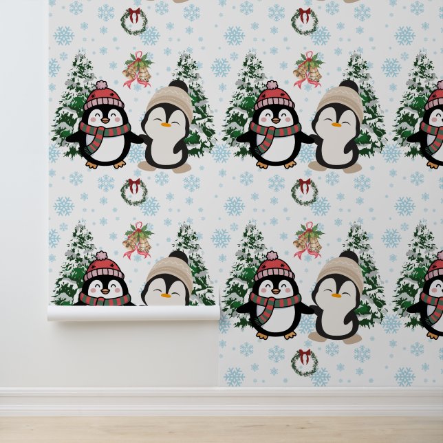 Mignons manchots de Noël Papier peint merveilleux  (Application)