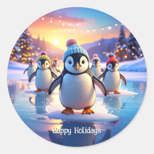Mignons Manchots en Chapeaux d'Hiver Autocollants
