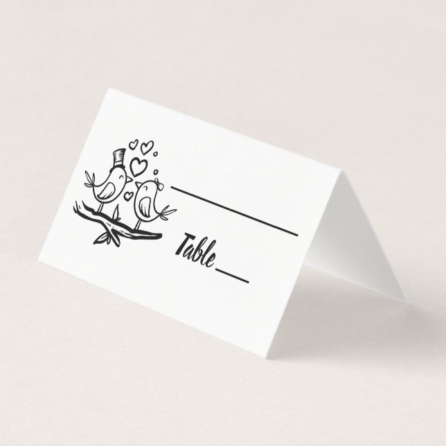 Mignons oiseaux Amoureux Noir Blanc Mariage Escort (Front)