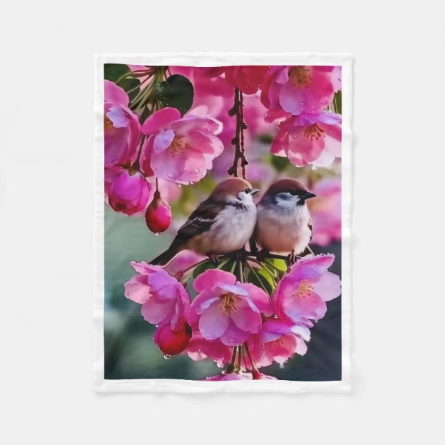 Mignons oiseaux sur couverture en polaire d'arbres (Devant)
