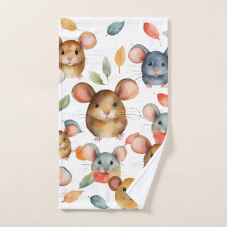 Mignons Souris à l'aquarelle et Motif de Feuilles 