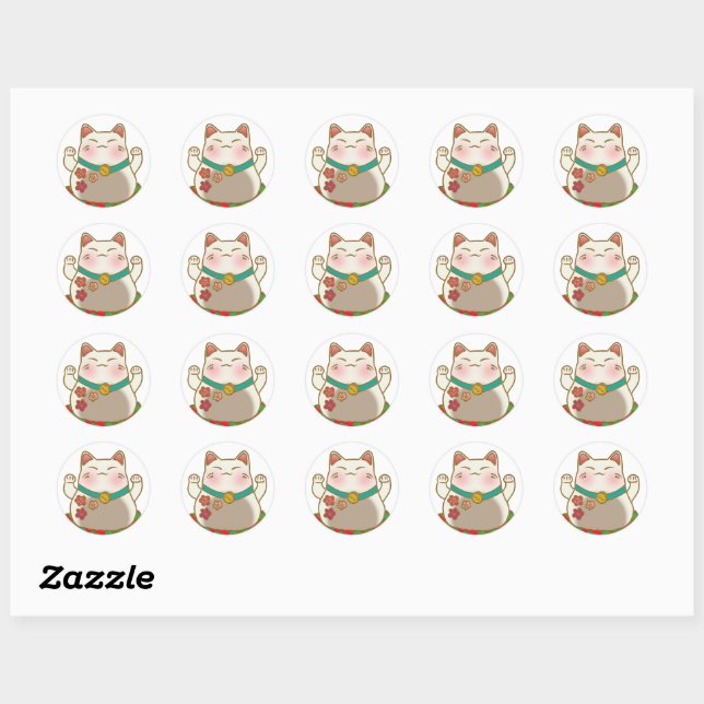 Mignons stickers japonais - chat chanceux (Feuille)