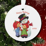 Mignons Tots de Noël avec Mme Snowman Acrylique<br><div class="desc">Personnalisez cette ornement de vacances acrylique avec votre propre date et d'autres texte avant et arrière. Image nostalgique d'une fille mignonne qui embrasse Mme SnowLady. Voir aussi d'autres ornements et objets de cette collection de design.</div>