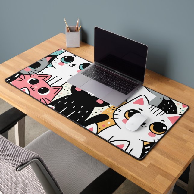 Mignons visages de chat Kawaii et cœurs fantaisist (Bureau 2)