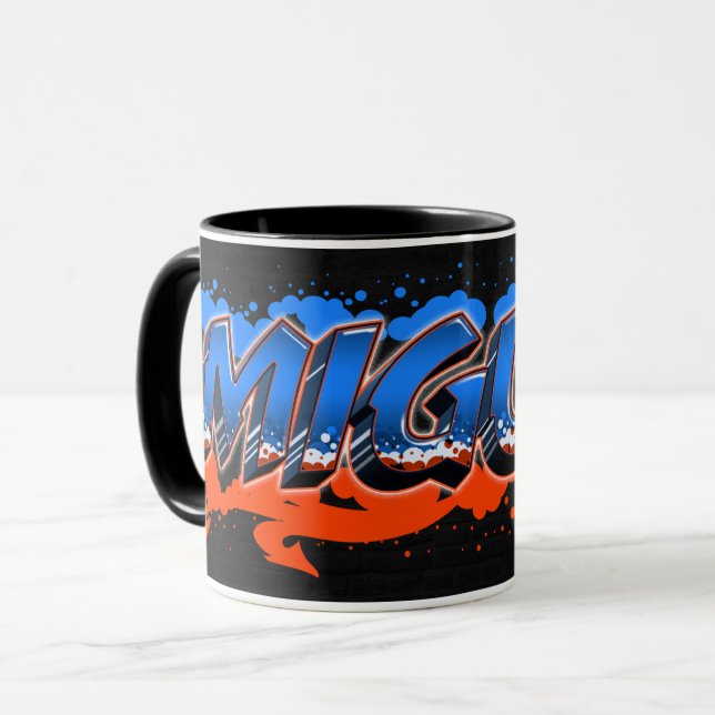 Miguel Prénom Graffiti blue Tasse orange (Devant gauche)
