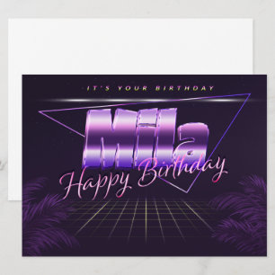 Mila Nom Prénom carte rétro lilas Anniversaire