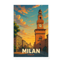 Milan Italie Affiche de voyage vintage Castello