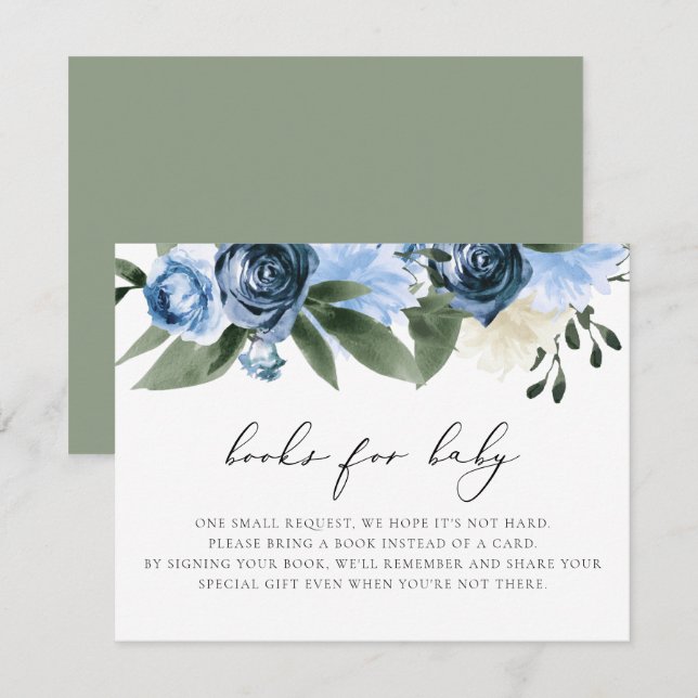 MILENA Dusty Blue Navy Livres floraux pour carte b (Devant / Derrière)