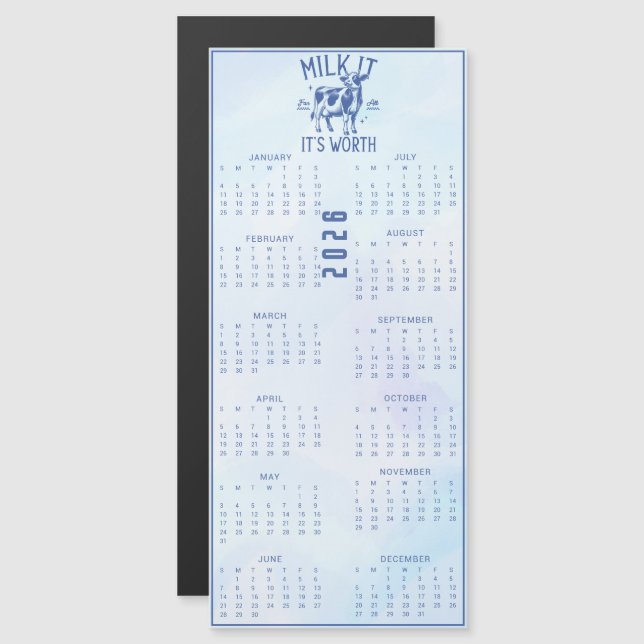 Milk It For All It's Worth 2026 Blue Calendar (Devant / Derrière)
