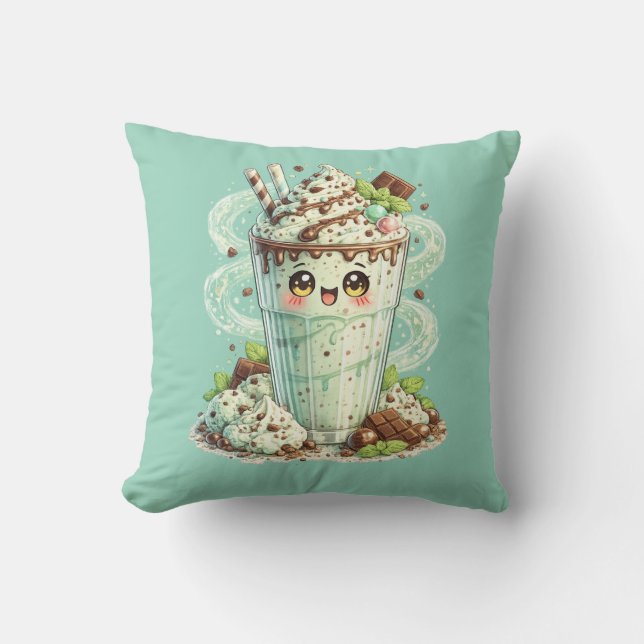 Milkshake Chocolat Menthe Coussin Kawaii  (Recto)