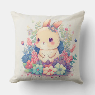 Millie Mae - Lapin Mignon dans Fleurs Coussin