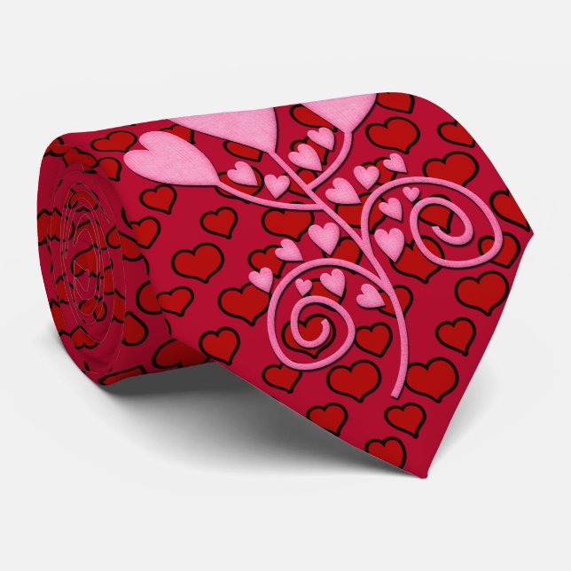 Milo Dale Red sur Red Hearts Pink Hommes cravate (Roulé)