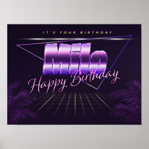 Milo Nom Prénom lila retro Poster Anniversaire