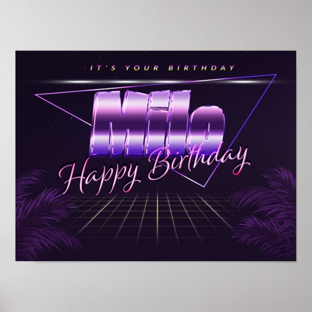 Milo Nom Prénom lila retro Poster Anniversaire (Devant)