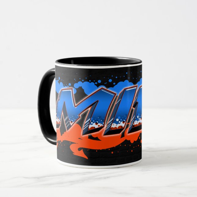 Milo Prénom Graffiti blue Tasse orange (Devant gauche)