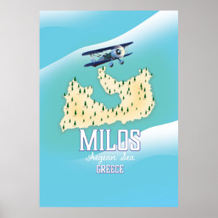 Milos, île grecque Carte art affiche de voyage.