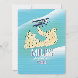 Milos, île grecque Carte art affiche de voyage.