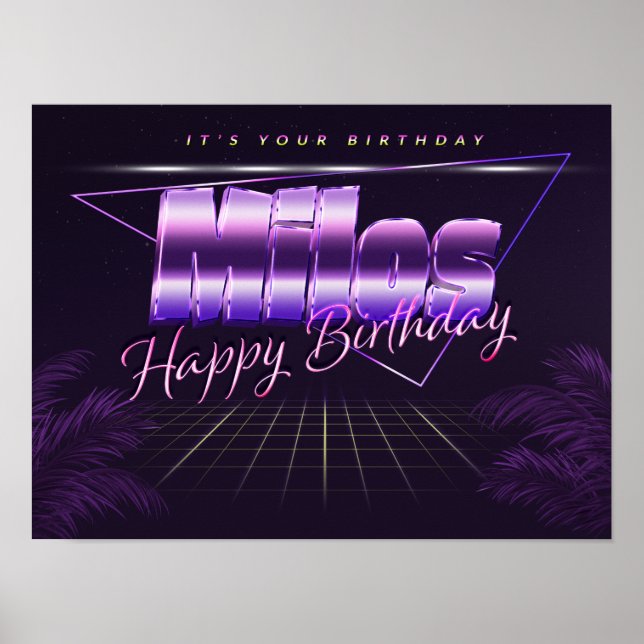 Milos Nom Vorname lila retro Poster Geburtstag (Devant)