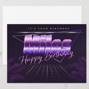 Milos prénom carte rétro lilas anniversaire