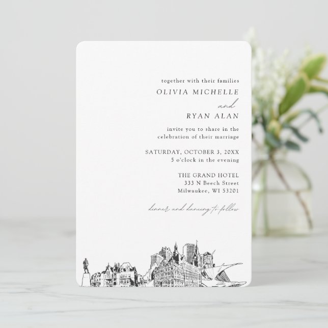 Milwaukee Mariage Elegant Skyline Invitation (Debout devant)