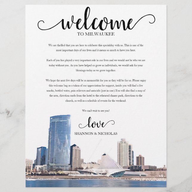 Milwaukee Mariage Weekend Bienvenue Itinéraire (Devant)