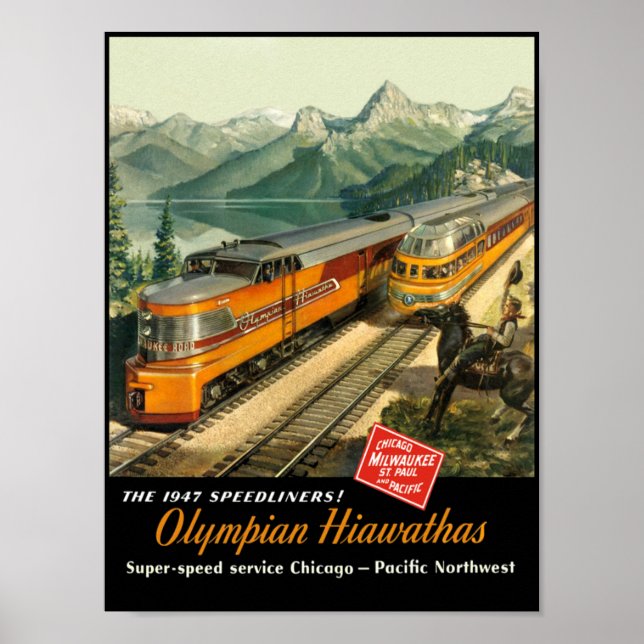 Milwaukee Road, affiche de voyage ferroviaire. (Devant)