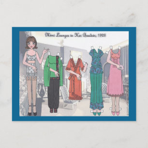 Mimi Salons dans sa carte postale de poupée en pap