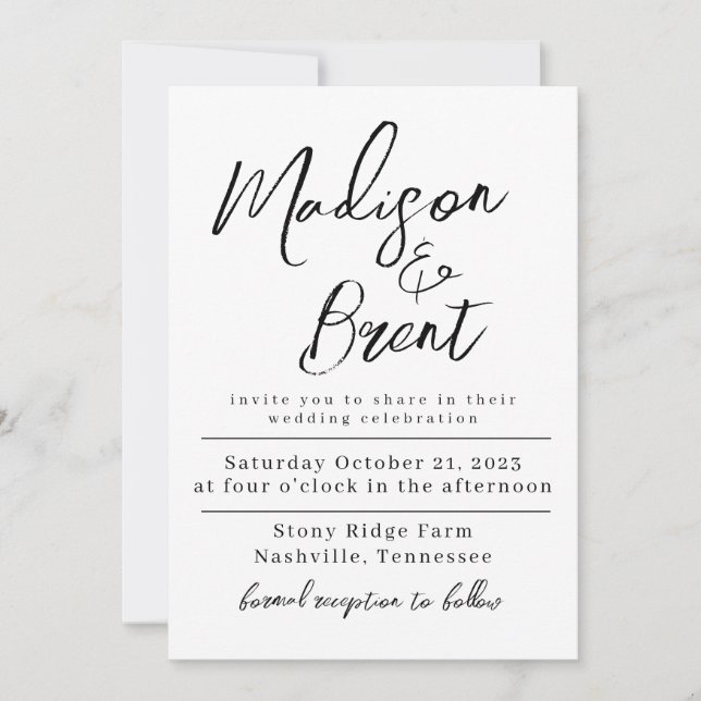 Mimimalist Simple Non Photo Wedding Day Invitation (Devant)