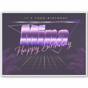 Mina prénom nom lila autocollant rétro anniversair