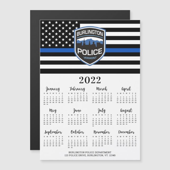 Mince Ligne Bleue Logo Police 12 Mois Calendrier 2 (Devant / Derrière)