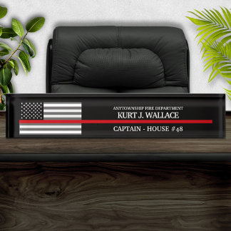 Mince Red Line Pompier Drapeau Bureau Nom Plaque