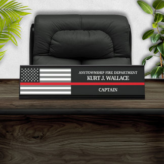 Mince Red Line Pompier Drapeau Bureau Nom Plaque