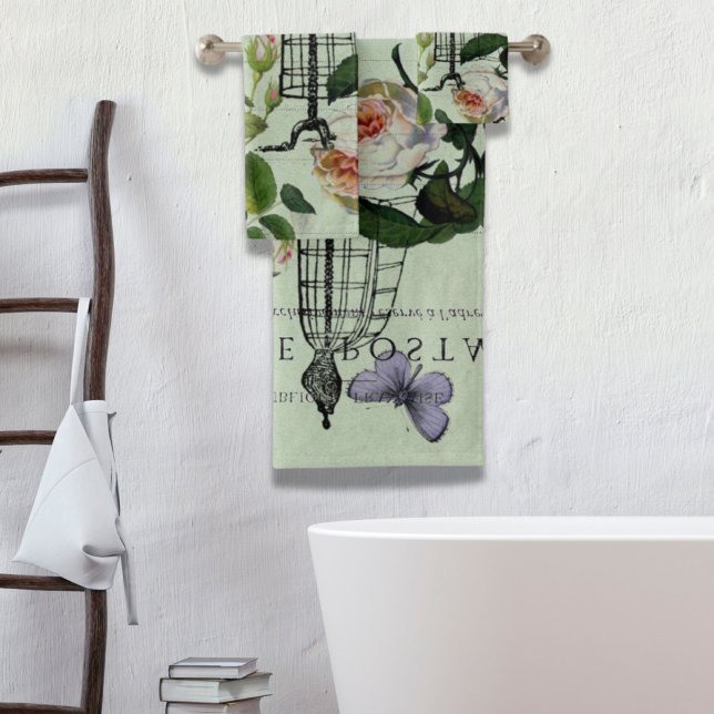 minder vintage french rose butterfly paris (mint modern vintage french rose butterfly paris bath towel set)