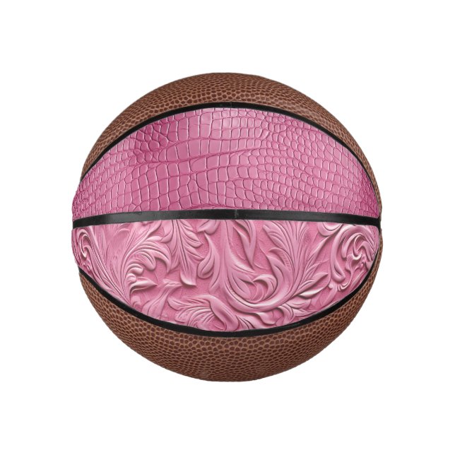 Mini Ballon De Basket Animal en faux alligator rose  (Devant)