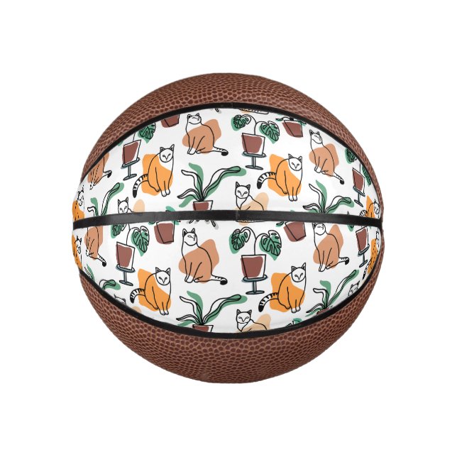 Mini Ballon De Basket Art de trait dessin chats et fleurs (Devant)