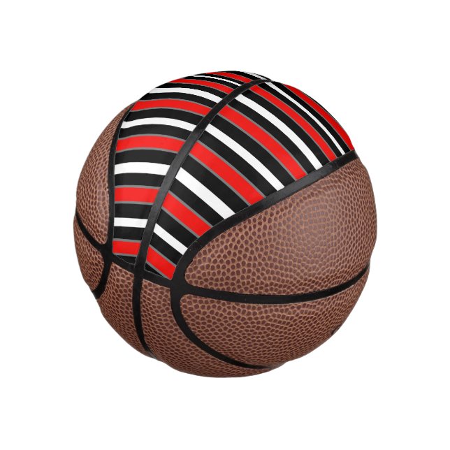 Mini Ballon De Basket Bandes blanches noires et rouges (Incliné)