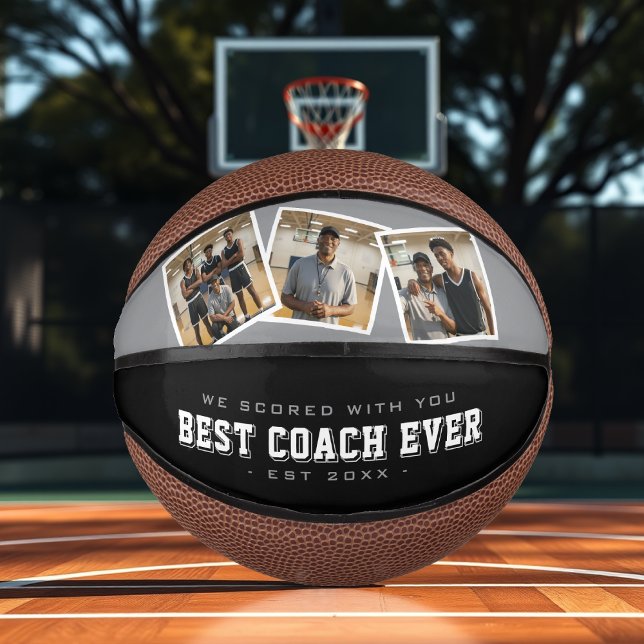 Mini Ballon De Basket Best Coach Ever 3 Photo Collage Grey & Black (Best Coach Ever 3 Photo Collage Grey & Black Mini Basketball
)